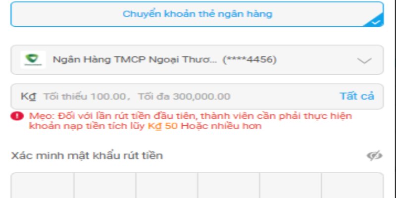 Thao tác rút tiền cực đơn giản