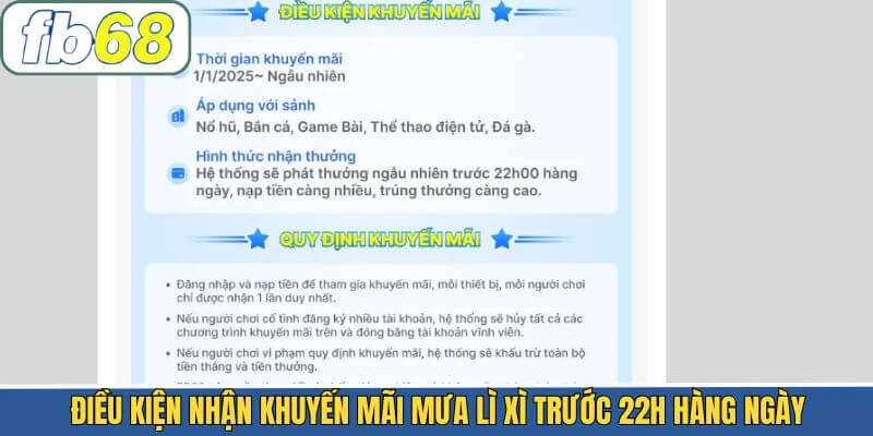 Những điều kiện của chương trình ưu đãi tại FB68